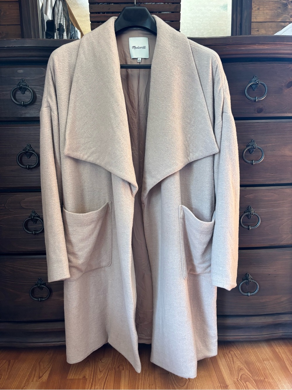 Madewell Delancey Wool Blanket Wrap Coat, Size Large, Heather Beige Color